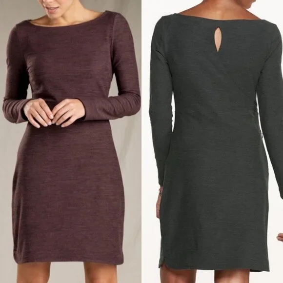 3/$25 70 Toad & Co Intermosso Dress M Long Sleeve Pockets Boat Neck Burgundy Red - Picture 3 of 12
